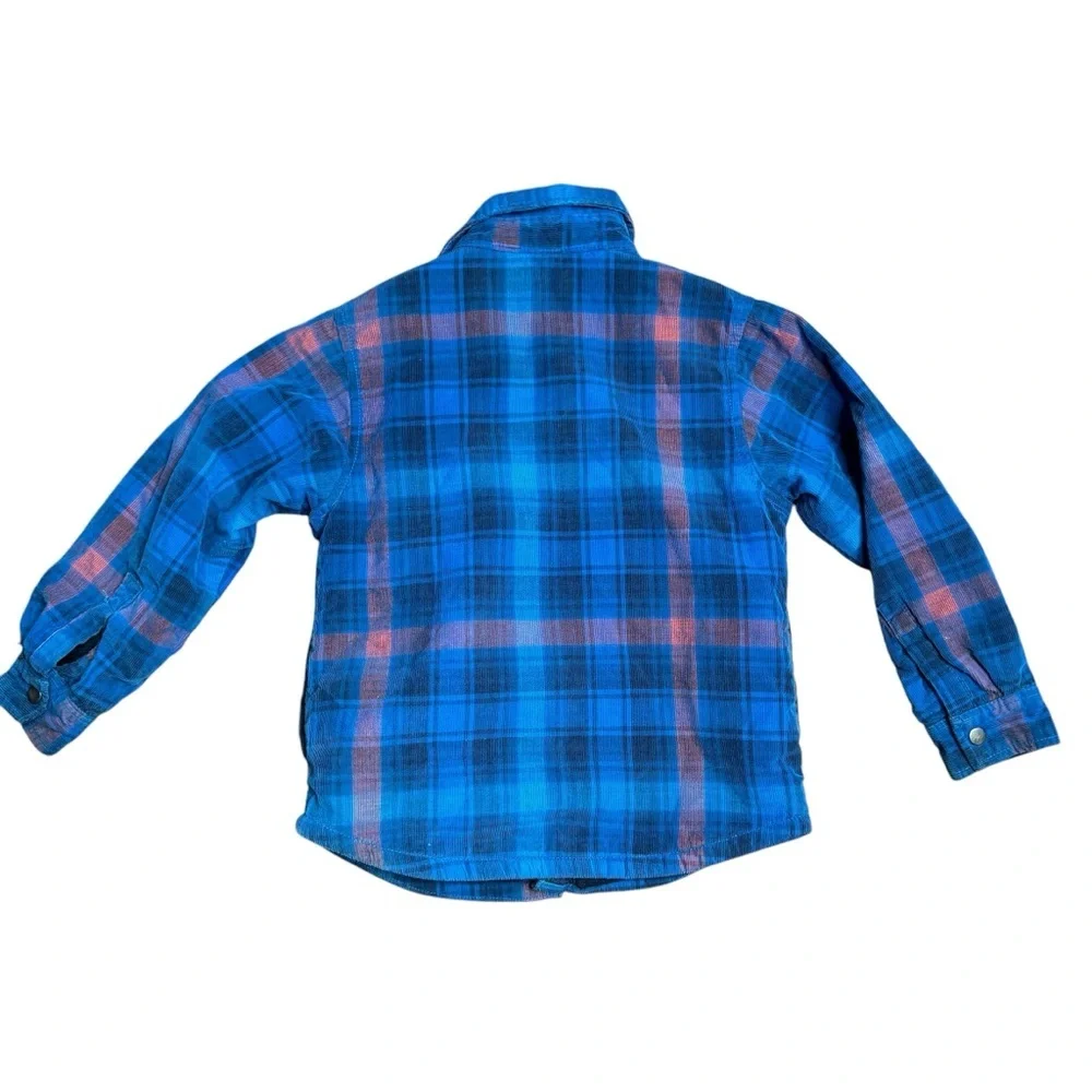 Columbia XXS 4-5 Boy Blue Plaid 100% Cotton Sherpa Lined Snap Up Shirt Shacket